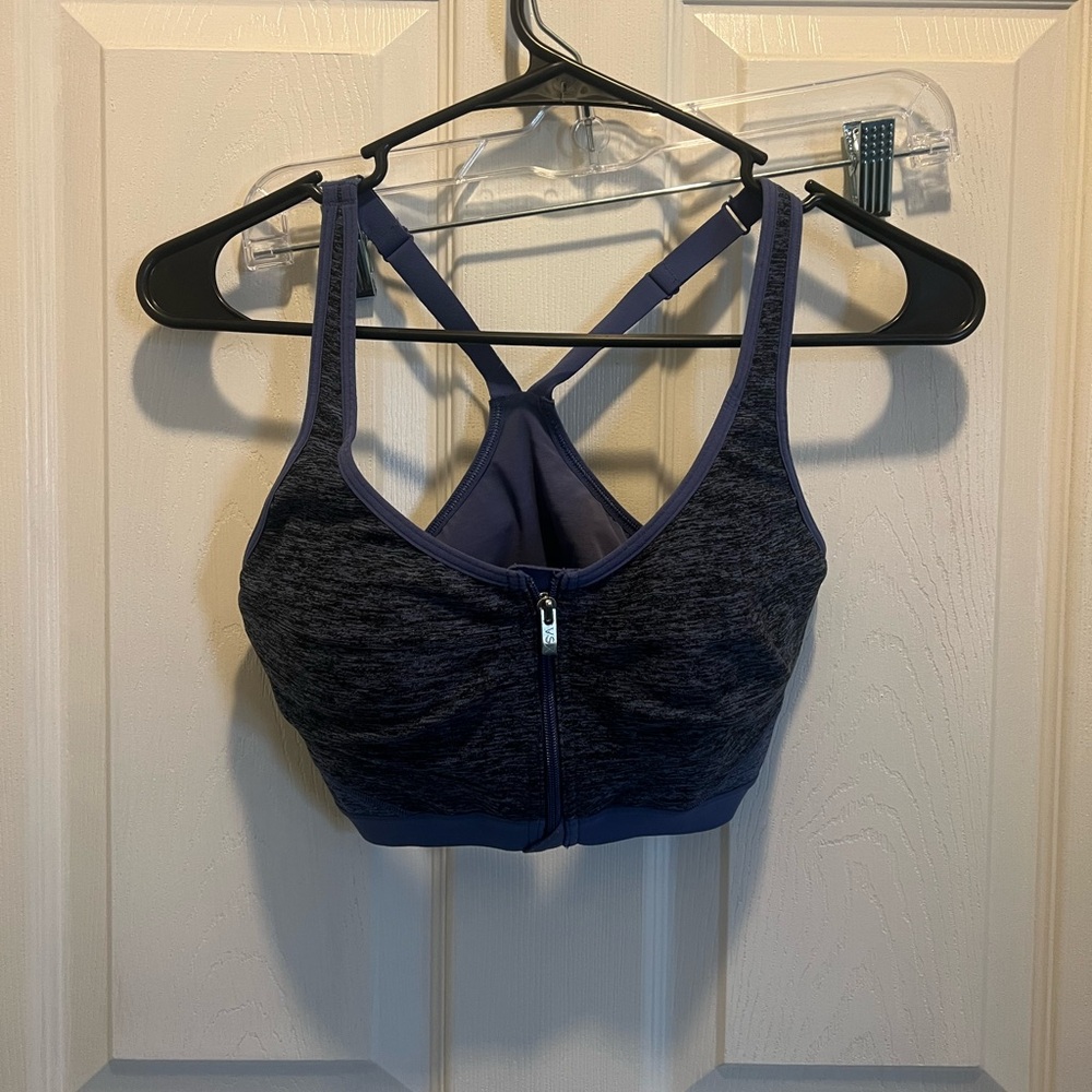 Victoria Secret Women's Zip-Front Sports Bra - Black and Blue